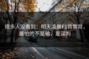 很多人没看到：明天凌晨F1背靠背，最怕的不是输，是误判
