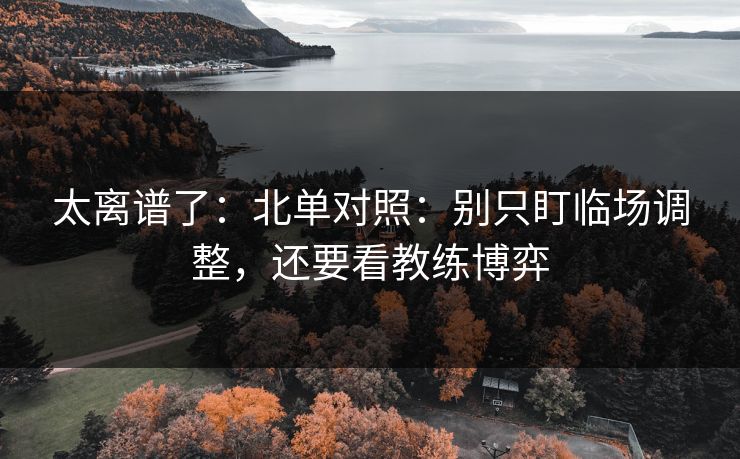 太离谱了：北单对照：别只盯临场调整，还要看教练博弈