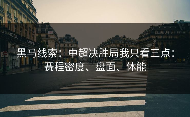 黑马线索:中超决胜局我只看三点:赛程密度、盘面、体能 黑马线索:中超决胜局我只看三点:赛程密度、盘面、体能