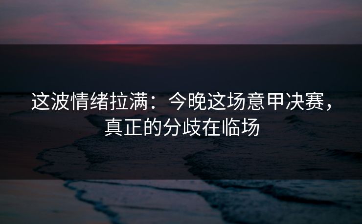 这波情绪拉满：今晚这场意甲决赛，真正的分歧在临场